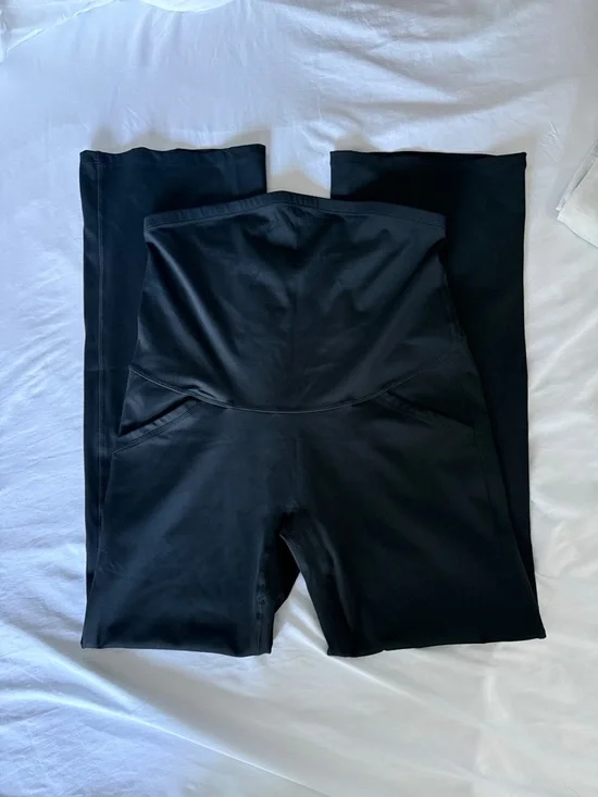 High-Rise Maternity Black Yoga Pants - Stretchy Flare Leg - Picture 4 of 4